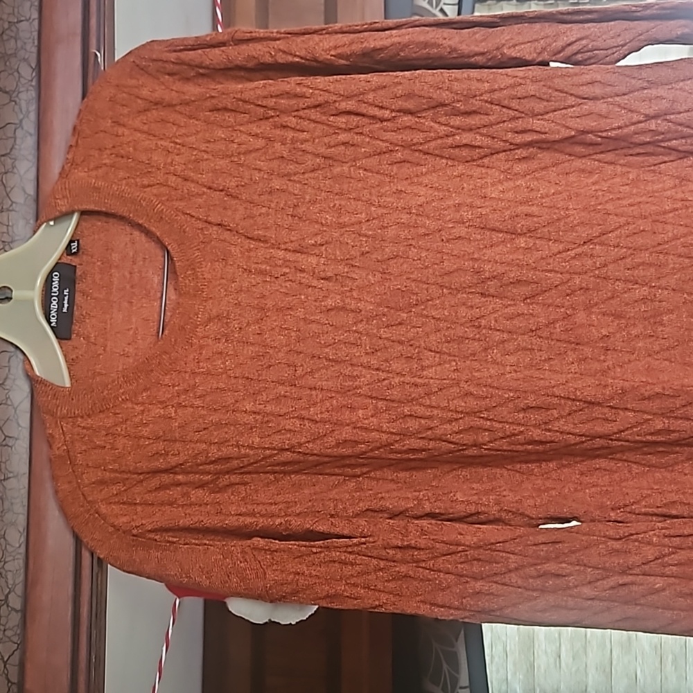 Mens Mondo Uomo Italian Pullover Sweater.Size XXL.Herringbone.Rust .